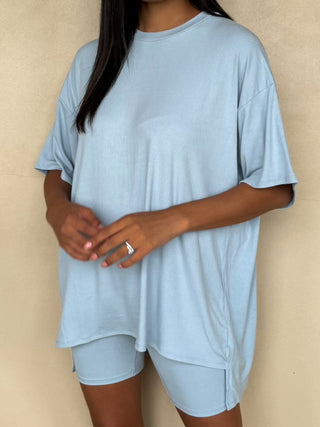Novi Ribbed Tee + Shorts Set | Sky Blue | +Plus Available