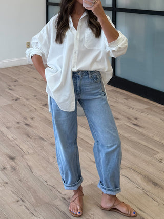 Poplin Cotton Button-Down Shirt | White | RESTOCK