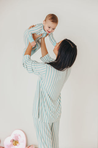 Candy Stripe Sleep Onesie | Blue | Tiny Talulah