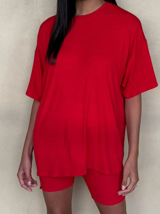 Novi Ribbed Tee + Shorts Set | Cherry | +Plus Available
