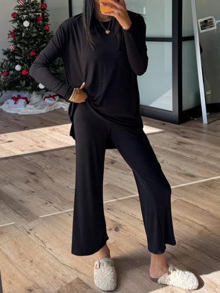 Ally Long Sleeve + Cropped Pants Set | Black | +Plus Available