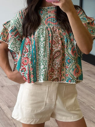 Avery Gathered Flutter Top | Paisley Desert