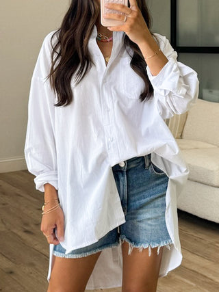 Poplin Cotton Button-Down Shirt | White | RESTOCK