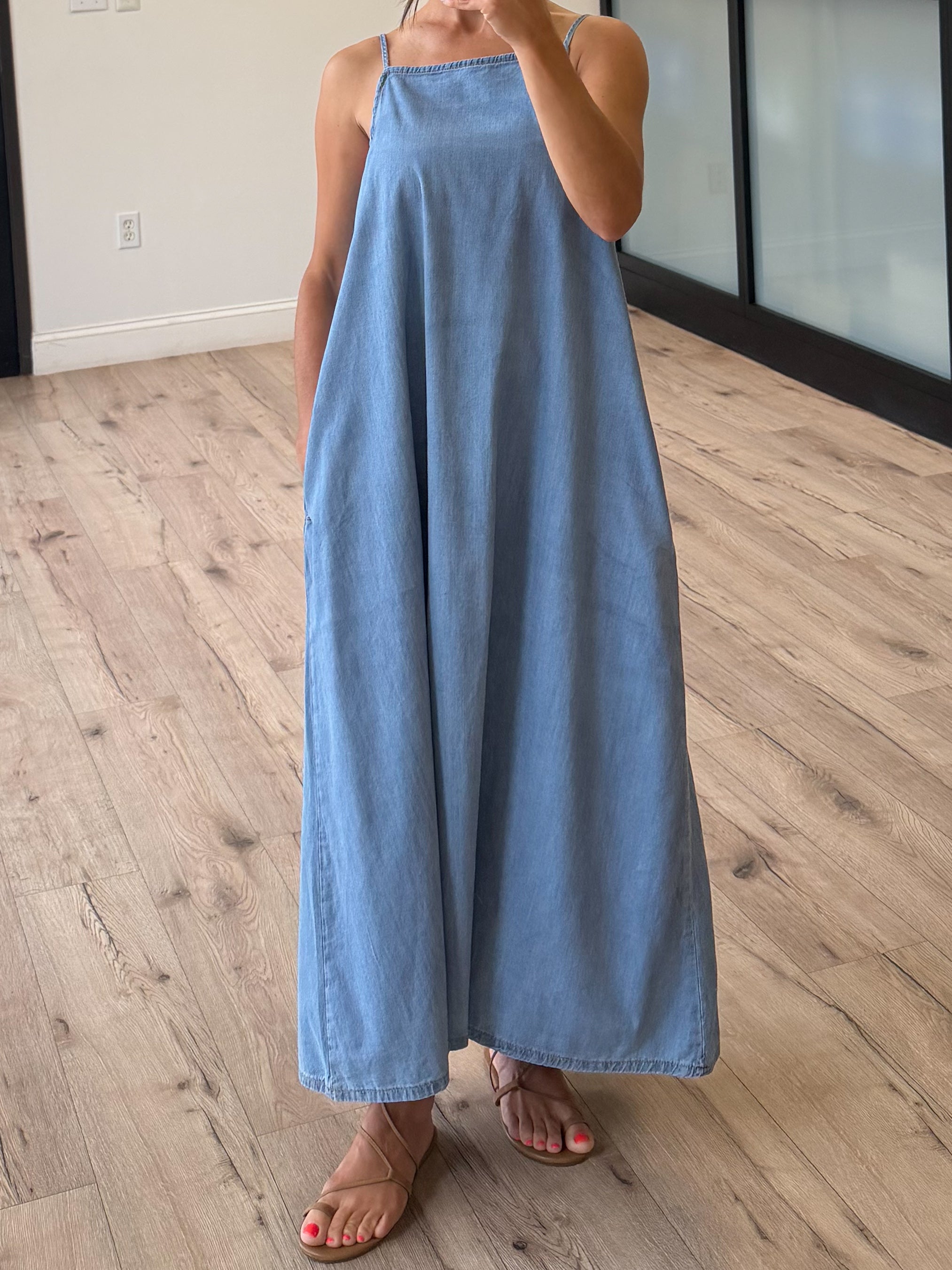 ankle length shift dress Alembika Liberty Oversized Shift Dress, Denim Denim / 7 (US 18-20)