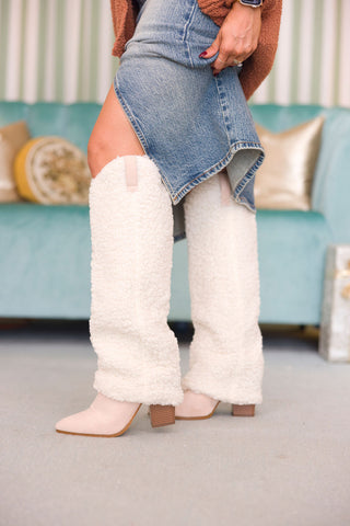 Sherpa Knee-High Foldover Boots | Cream