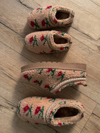 Kids Snowdrop Slides | Taupe/Red