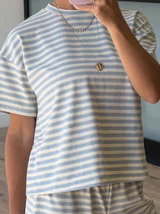 Miah Ribbed Knit Tee | Pale Blue