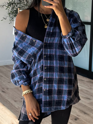 Mix It Up Plaid Shirt Dress | Blue Multi