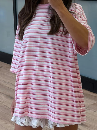Santos Stripe Boyfriend Tee | Rose Kiss