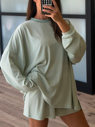 Easy Going Ribbed Stripe Pullover | Mint