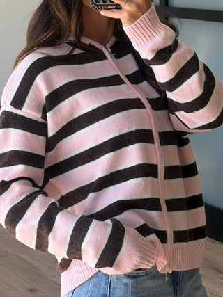 Aylia Zip-Up Knit Hoodie | Blush Truffle