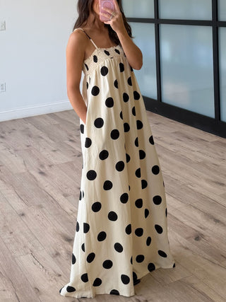 Kaci Polka Dot Maxi Dress | Cream