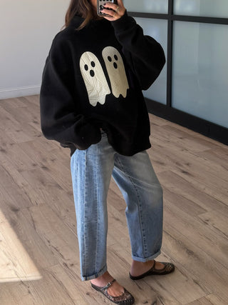 "BOO" Mock Neck Sweatshirt | Black