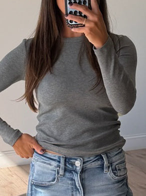 Cropped Essential Ribbed Long Sleeve | Grey | RESTOCK