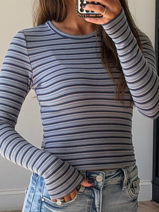 Maylee Brush Knit Long Sleeve | Dusty Blue