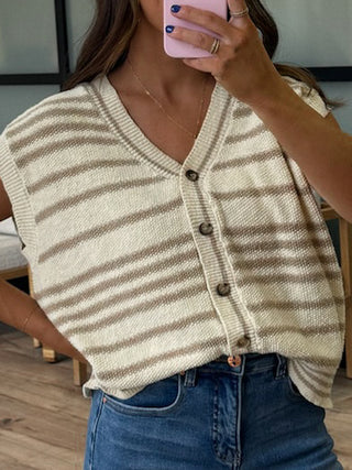 Heidi Stripe Knit Vest | Vanilla Latte | +Plus Available