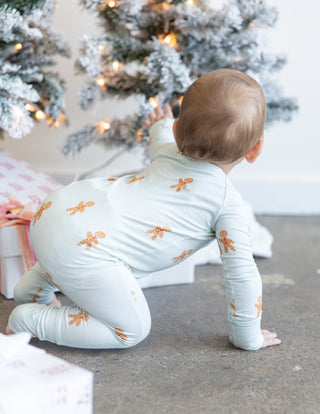 Gingerbread Joy Sleep Onesie | Blue | Tiny Talulah