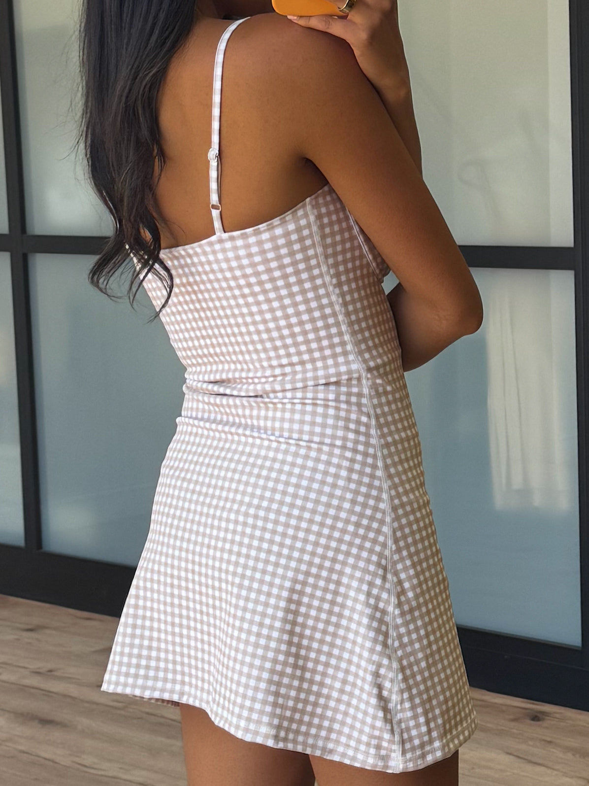 Sweetheart Active Dress | Beige Gingham L Sweetheart Active Dress | Beige Gingham L