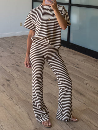 Miah Ribbed Knit Flare Pants | Cocoa Cream