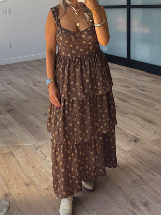 Serena Tiered Dress | Brown Floral