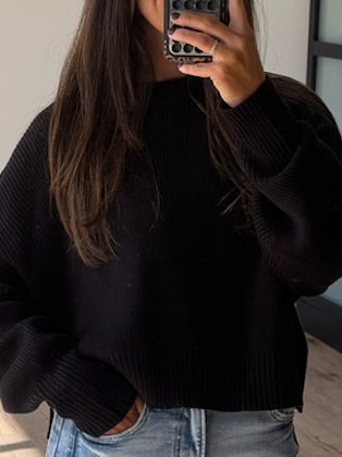 Skyler Ribbed Knit Sweater | Black