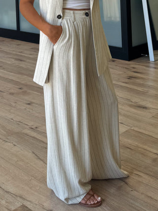 Joelle Pinstripe Wide-Leg Pants