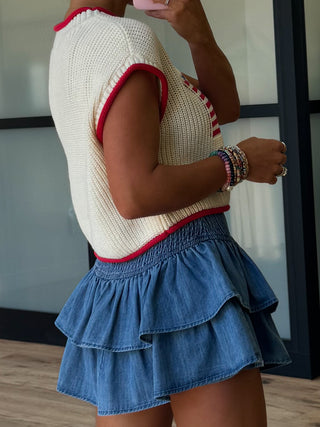 Evette Denim Smocked Skort