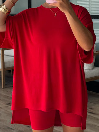 Novi Ribbed Tee + Shorts Set | Cherry | +Plus Available
