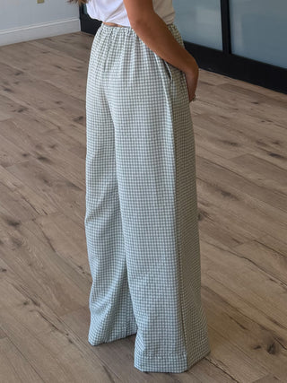 Gingham Leisure Wide-Leg Pants | Light Sage