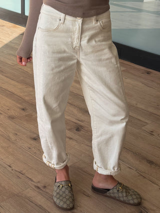 Rhea Barrel Jeans | Ivory | +Plus Available