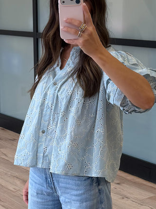 Copacabana Puff Sleeve Blouse | Blue Willow