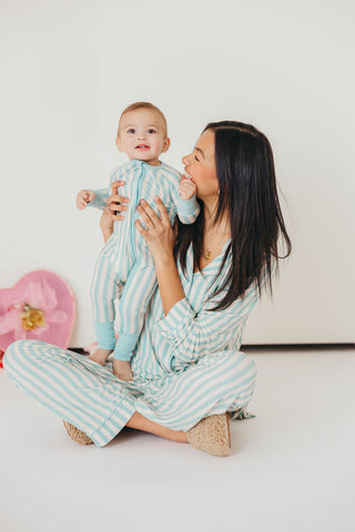 Candy Stripe Sleep Onesie | Blue | Tiny Talulah