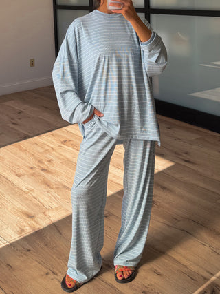 Homebody Stripe Ribbed Set | Sky Blue | +Plus Available | PREORDER