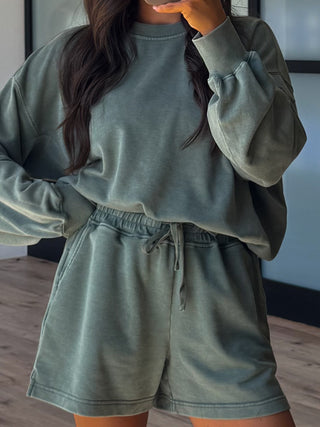 Stone Fade Terry Knit Set | Olive
