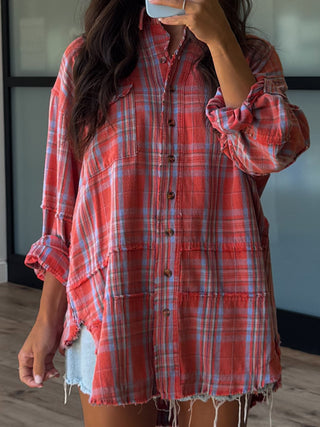 Vintage Flannel Button-Down | Coral
