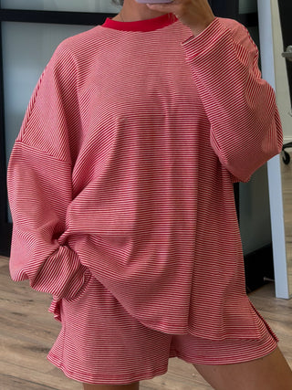 Easy Going Ribbed Stripe Pullover | Cherry