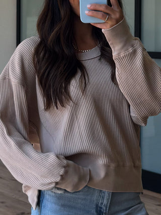 Banner Waffle Knit Top | Sand