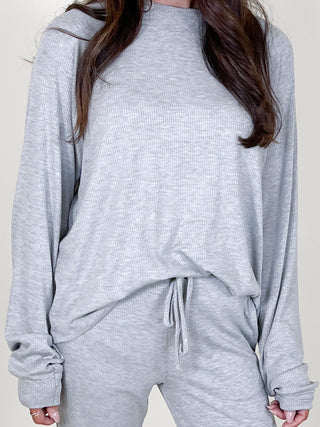 Downtime Ribbed Raglan Lounge Top | Grey | +Plus Available | FINAL SALE