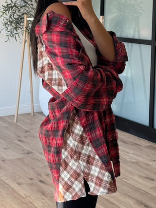 Mix It Up Plaid Shirt Dress | Red Multi