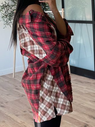 Mix It Up Plaid Shirt Dress | Red Multi