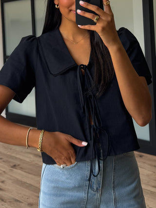 Astrid Front-Tie Collared Top