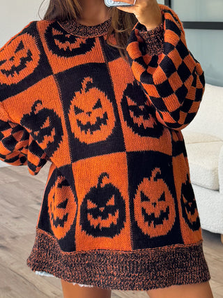 Oversized Checkered Pumpkin Sweater | FINAL SALE