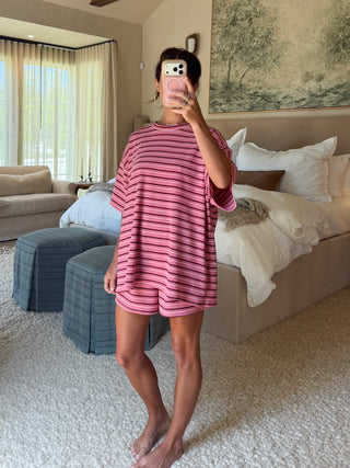 Jovi Waffle Knit Tee + Shorts Set | Rose Berry | +Plus Available