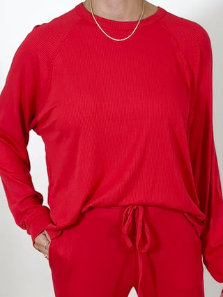 Downtime Ribbed Raglan Lounge Top | Cherry | +Plus Available | FINAL SALE