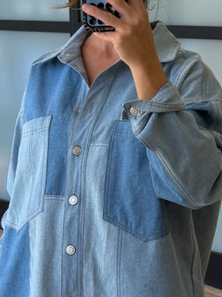Bleu Denim Colorblock Shacket | RESTOCK