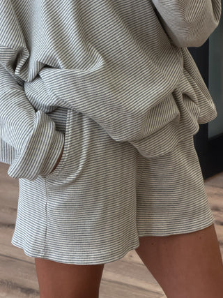 Easy Going Ribbed Stripe Shorts | Grey | +Plus Available