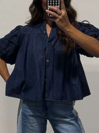 Copacabana Puff Sleeve Blouse | Dark Denim