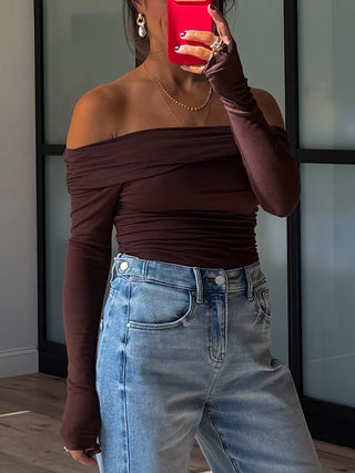 Ellery Off-The-Shoulder Bodysuit | Chocolate
