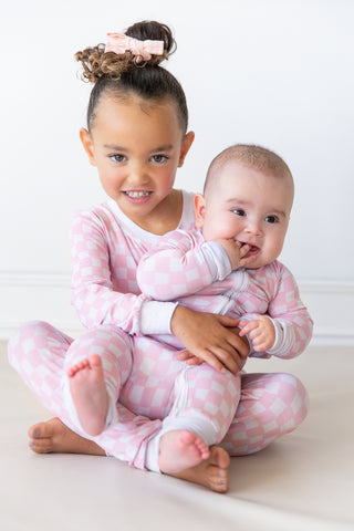 Checkered Sleep Onesie | Pale Pink | Tiny Talulah