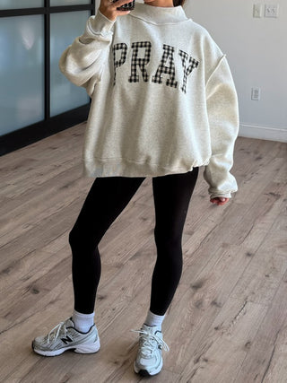 "PRAY" Mock Neck Sweatshirt | Gingham